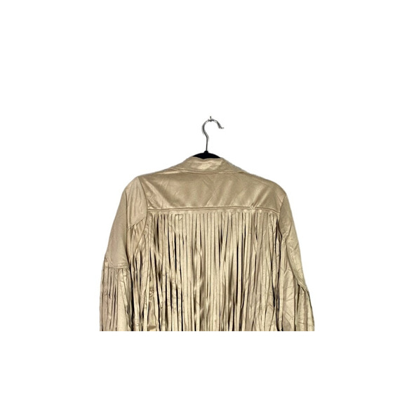 NEW! Western Fringe Soft Faux Suede Open Style Lined Jacket Coat M Light Tan - Picture 5 of 12
